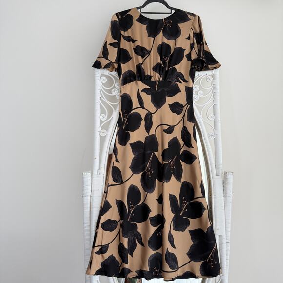 Ann Taylor Dress 4 Silk Floral Studio Collection Flutter Sleeve A line Romantic - Picture 1 of 9